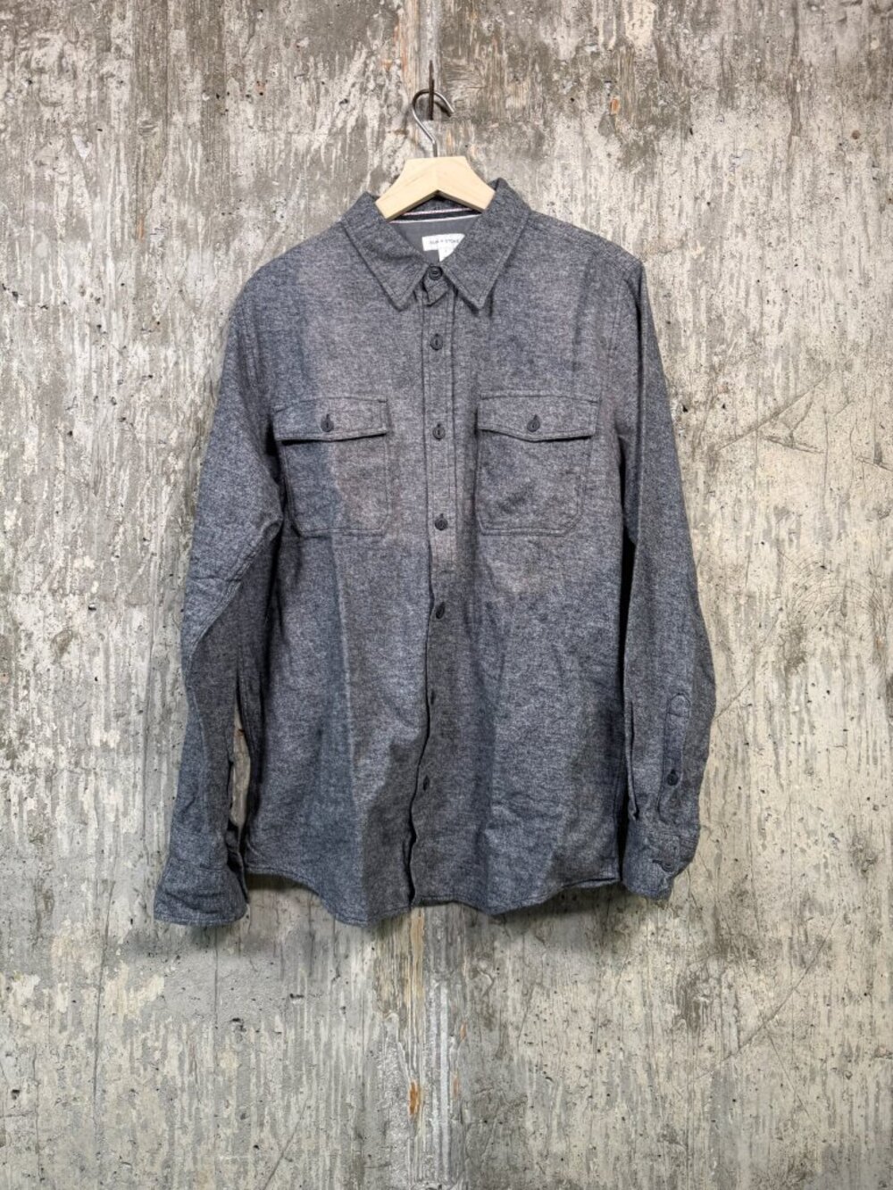 SUN + STONE Men's Flannel Long Sleeve Button Shirt Size L in Deep Black